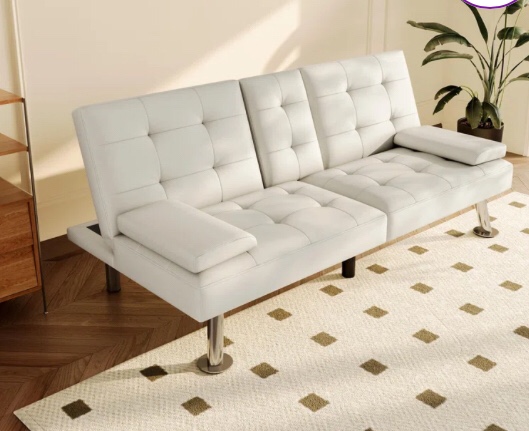 Advait Twin 65.35" Faux Leather Split Back Convertible Sofa(incomplete)(stock photo color not same)