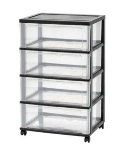 4 Drawer Wide Plastic Storage Chest with Casters