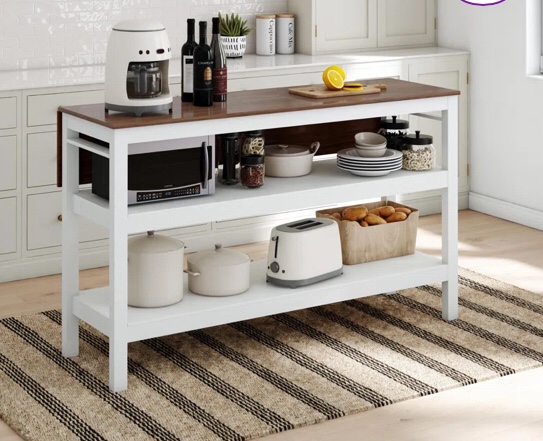Tallen 48" Kitchen Island Table with Drop Leaf and Storage Shelves