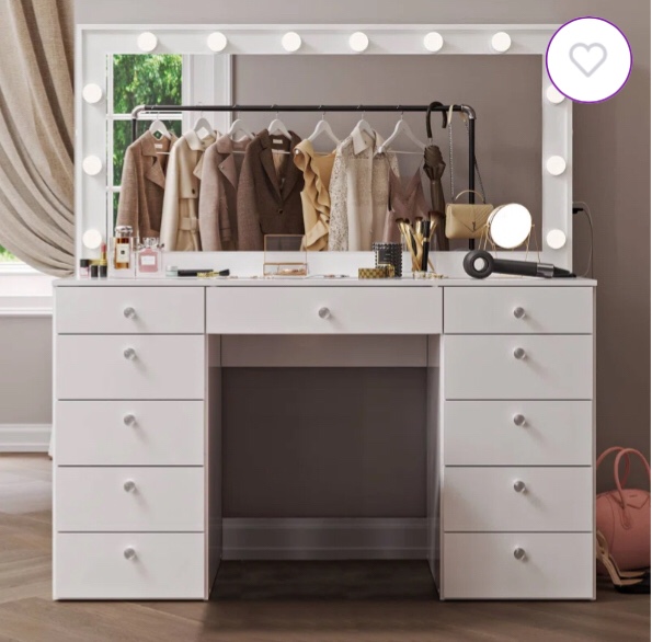 Orla Extra Large Makeup Vanity with Bluetooth Speakers, Lights, USB & Power Outlet and 11 Drawers(incomplete box 1/2)