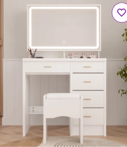 Mickyla Vanity Desk With Lights Mirror & Stool