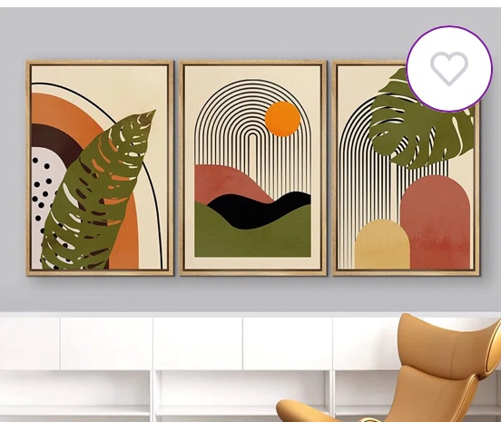 Mid Century Modern Boho Tropical Palm Leaf - 3 Piece Floater Frame Graphic Art Set on Canvas