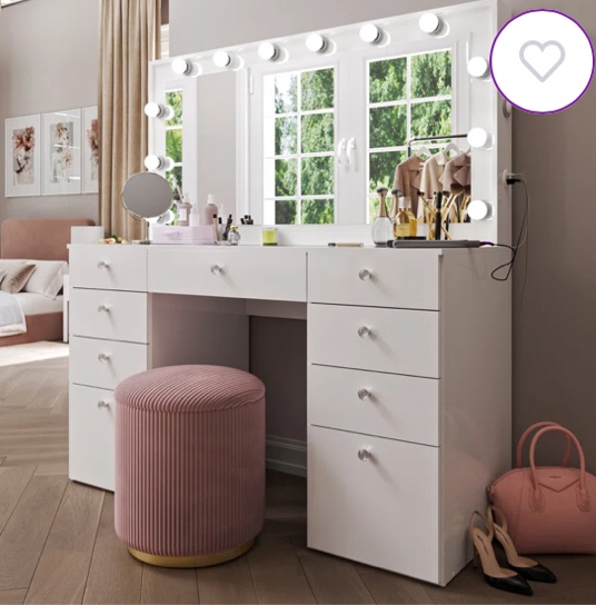 Boahaus Leonore Extra-Large Makeup Vanity, LED Lighted Mirror, USB- C/USB Outlet, 9 Drawers and Glass Top(incomplete box 1/2)