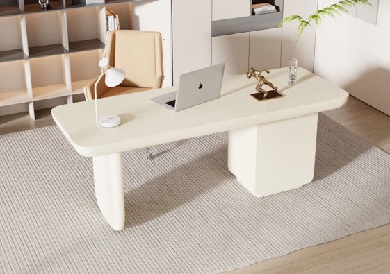 70.87" Beige Writing Desk, with 4 Drawers, Retangular Shaped, Round edges for Meeting Room(incomplete)