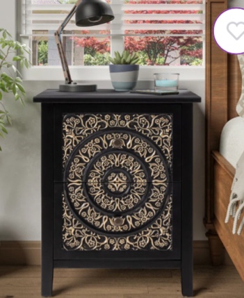 Levera Farmhouse Fully-Assembled 2-Drawer Nightstand, Distressed End Table, Black & Gold