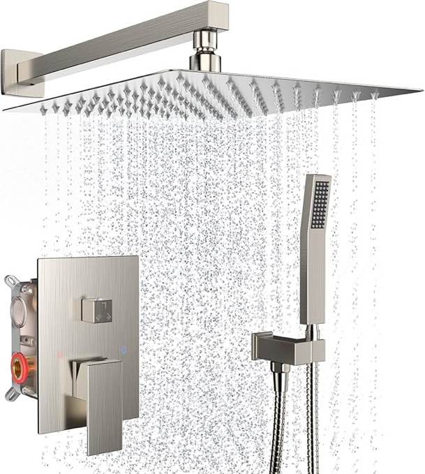 Shower Faucet System Set 12" Rainfall Shower Head with Hand Shower Wall Mounted