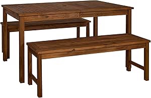 Outdoor Table Dining Set, 3 Piece Slatted Acacia Wood Outdoor Dining Table And Bench Set