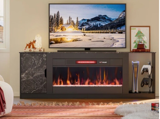 Benigno 70" TV Stand with 36" Electric Fireplace, Modern Led Electric Fireplace TV Stand fits TV up to 75 in.with Storage Cabinet