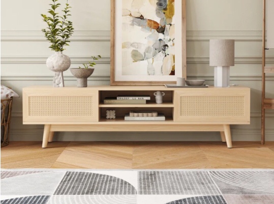 65" Mid Century Modern Tv Stand With Sliding Doors