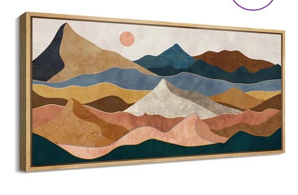 Sun Mountain Landscape "Colorful Mountain Peak Rustic Retro Bedroom Extra Large Framed Wall Art Work