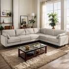 ((incomplete only 1box ))Latitude Run 110" L Shaped Sectional Sofa For Living Room, Oversized Corner Sofa With Cushions, 6 Seater Couch With 2 Cuhsions, Modern Upholstered Linen Sofas With Solid Wood Base, Easy Assembly
