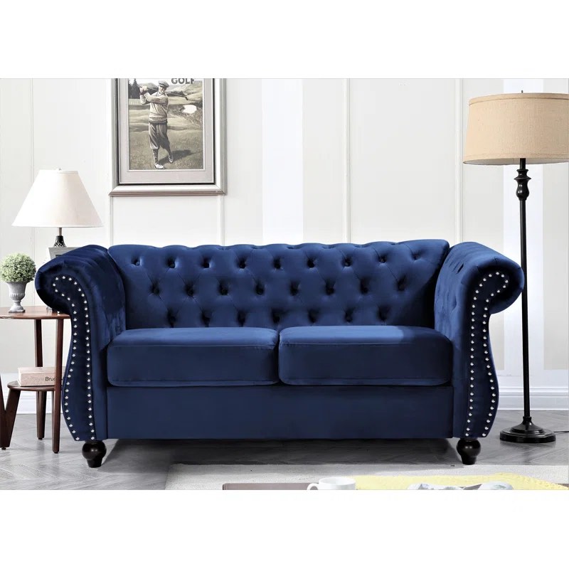 ( incomplete ) Feinstein 67.6" Velvet Rolled Arm Chesterfield Loveseat