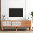 Farmhouse Rattan LED TV Stand for TVs up to 70", Media Entertainment Storage Cabinet, Console Table