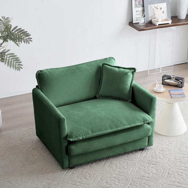( incomplete missing pieces ) YMX-02-ZH-216 GREEN Single  CHAIR  KIVENJAJA Silla individual de chenilla, sillas decorativas de gran tamaño de 41.4 pulgadas de ancho, asiento profundo tapizado moderno, cómodo sillón con almohada para sala de estar, dormitori