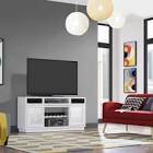Bluetooth Compatible TV Stand for TVs up to 70" with Wine Storage and Glam Mirrors, White