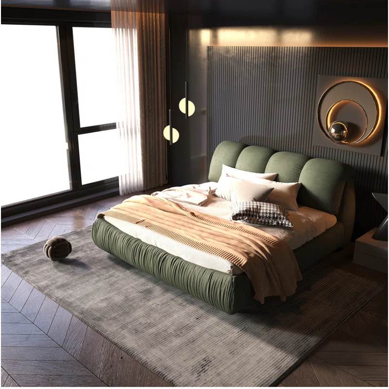 Everly Quinn Upholstered Platform Bed with Oversized Padded Backrest ( Queen ) 