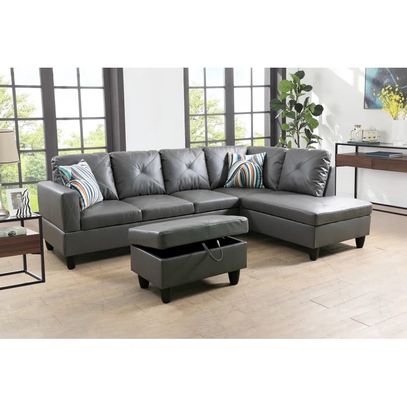 ( incomplete only 1 box ) Halid 97" Wide Faux Leather Sofa & Chaise with Ottoman