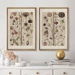 Abstract Botanical "Classic Wildflower Floral Nature Plant Framed Canvas 2 Pieces Print Wall Art