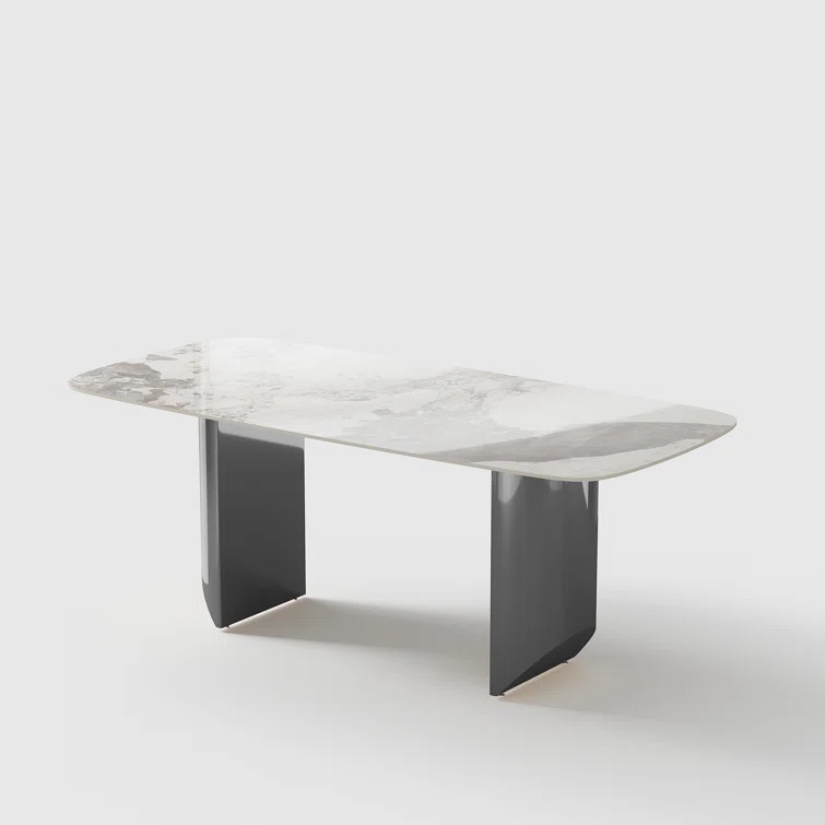 ( incomplete box 2 of 2 ) Dashona White Rectangular Sintered Stone Dining Table with Double Pedestals
