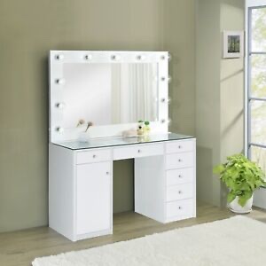 Amargosa 7-Drawer Glass Top Vanity With Lighting White And Clear, ( incomplete Box 2 Of 3