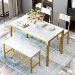 ( incomplete ) Pickell 4-Person Dining Table Set, 2 Chairs With Backrest,2-Person Bench With Storage Rack