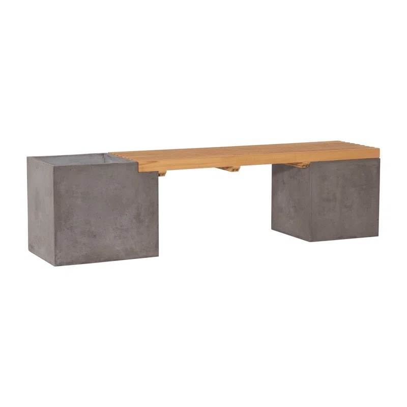 Airmont 67" Indoor-Outdoor Concrete and Teak Planter Bench ( incomplete box 1 of 3 ) 