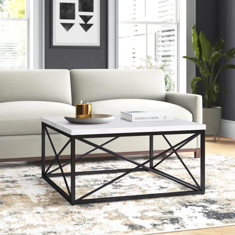 Geddes Marble Top, Iron Base Coffee Table