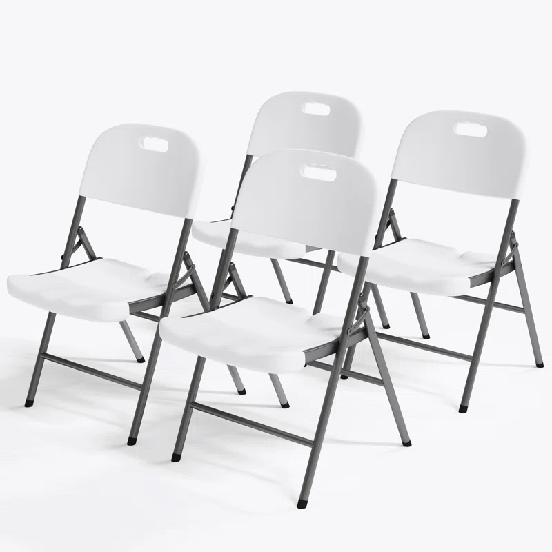 ( set of 3PCS ) Foldable Folding Chairs Plastic Outdoor/Indoor With Steel Frame, 500lbs Capacity, White, black and blue available