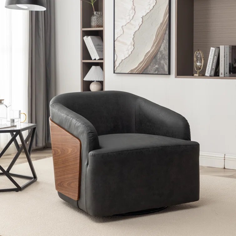 Broderic Faux Leather Swivel Barrel Chair