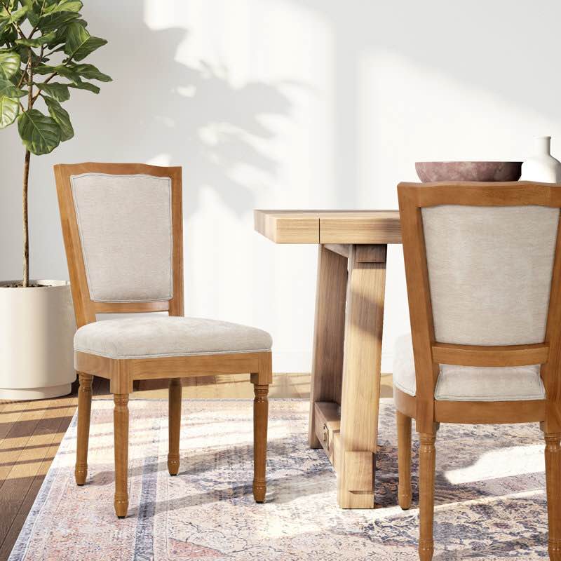 Allanie Linen Solid High Back French Dining Chair Farmhouse Style