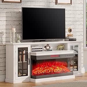 75In 3 Sided Fireplace TV Stand For White TV Stand  ( incomplete Box 1 Of 2)) 