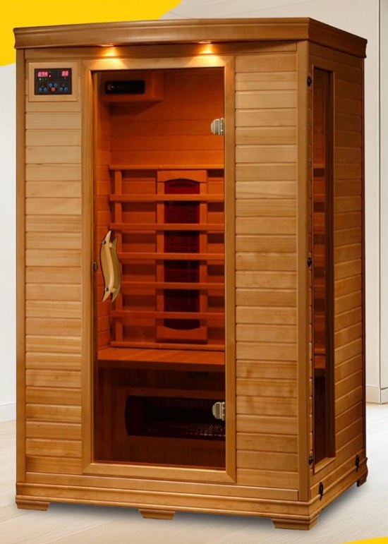 HEATWAVE Coronado 2 Person Hemlock Infrared Sauna for Home & Indoor Relaxation – With 5 Ceramic Heaters, Chromotherapy Lighting, Tempered Glass Door, Sound System, Ergonomic Backrests