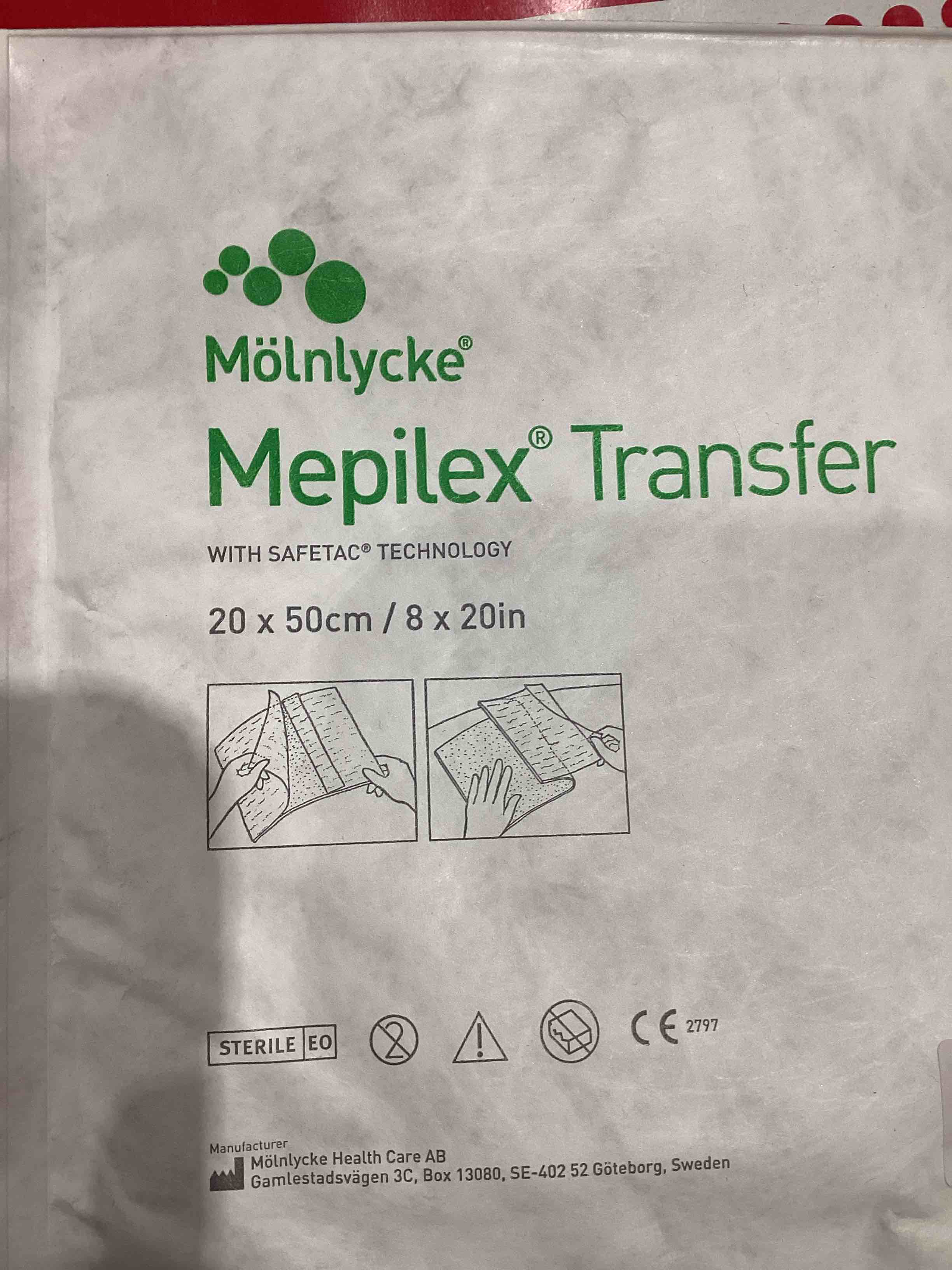 sheet Molnlycke Mepilex Transfer Dressing 8 x 20"