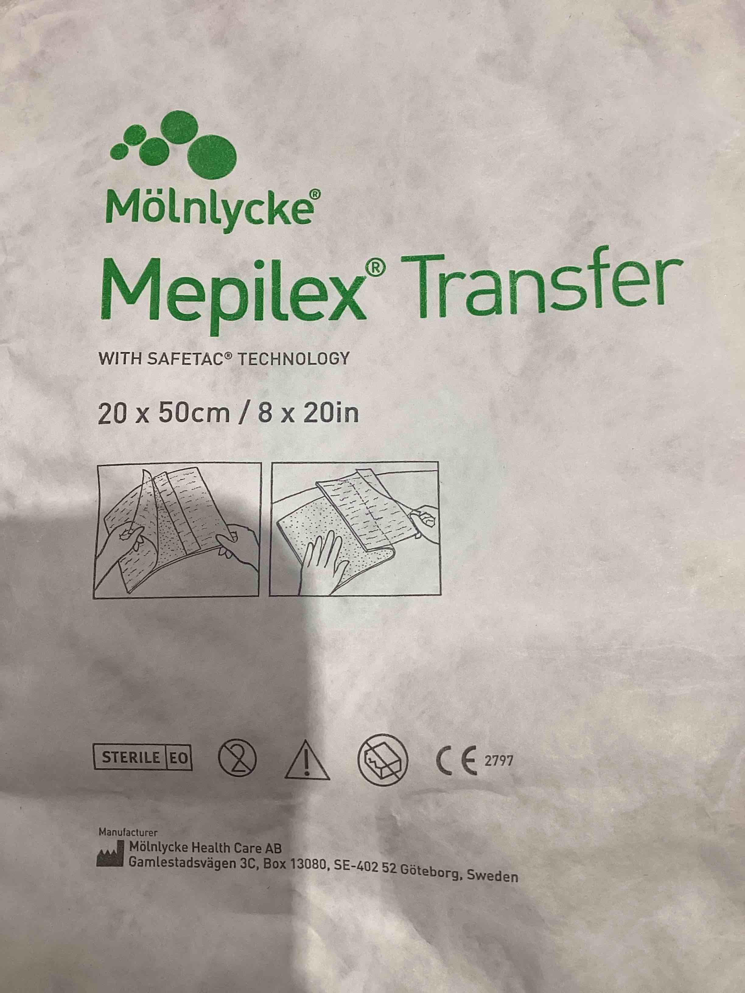 24 sheet Molnlycke Mepilex Transfer Dressing 8 x 20"