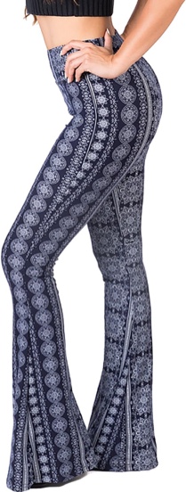 BLUE- SATINA Womens High Waisted Flare Wide Leg Leggings, Printed and Solid, Reg and Plus, 09 Cheetah, Medium