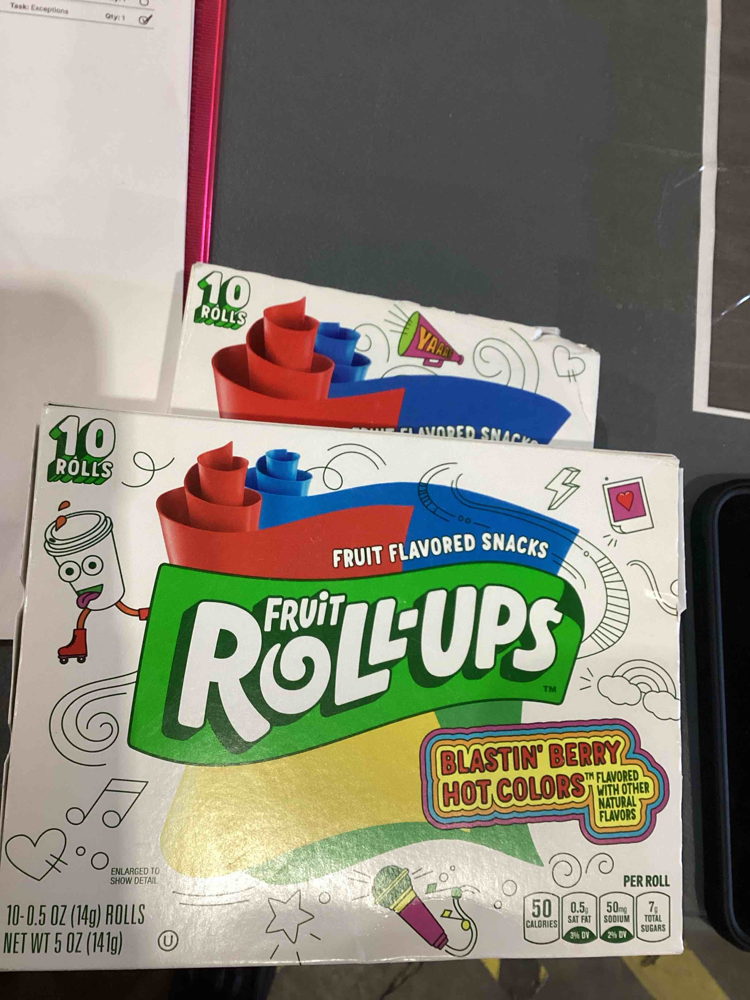 Condition photo showing As Is for Fruit Roll-Ups Fruit Flavored Snacks, Blastin' Berry Hot Colors, ( 2 boxes of 10 rolls each)