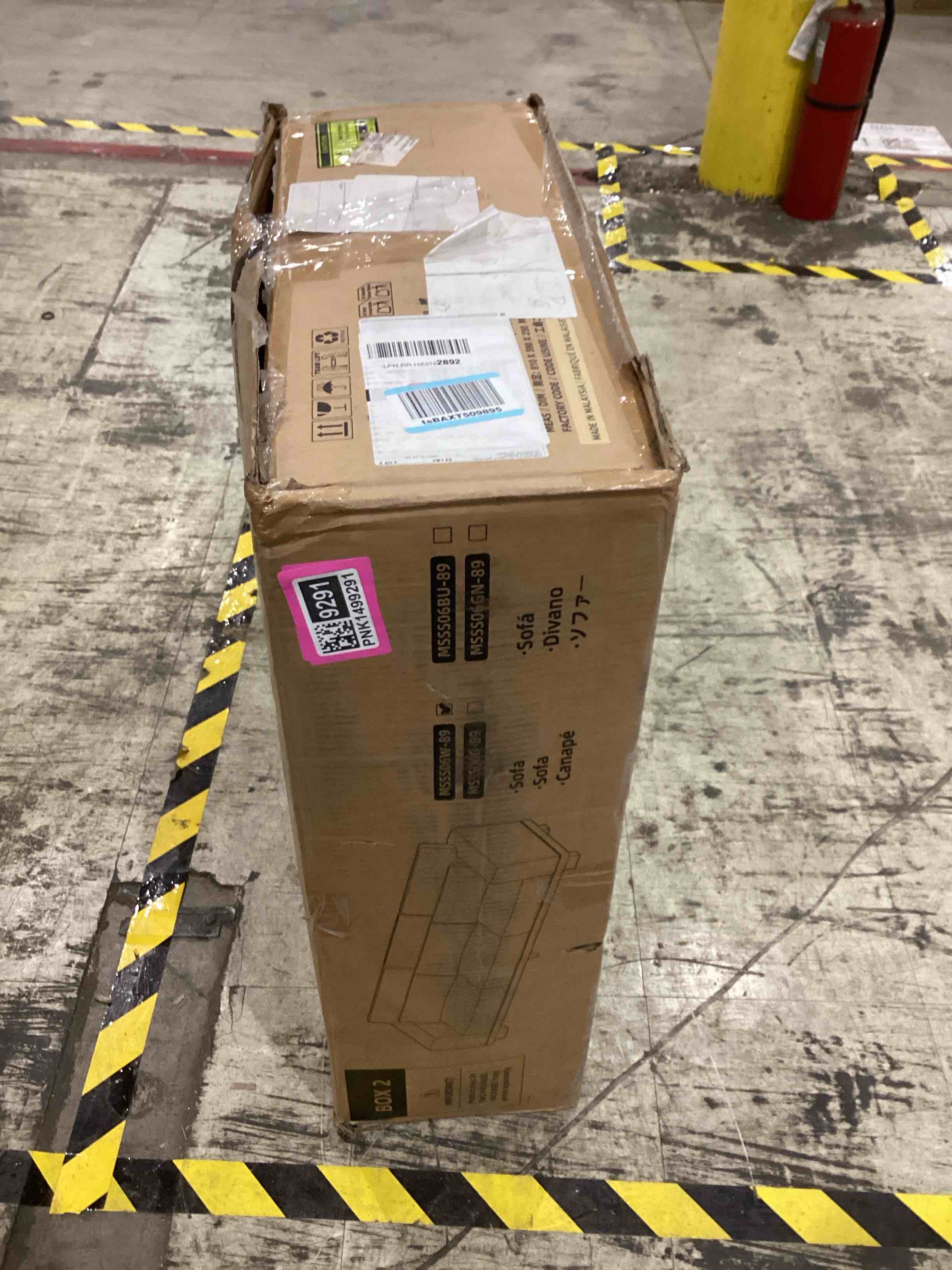 Condition photo showing As Is for Marsail Modern 89 Inch Linen Fabric Sofa, 3-Seater Couch with Wide Armrests, Deep Cushions & Removable Washable Covers, Comfortable Living Room Furniture, Beige