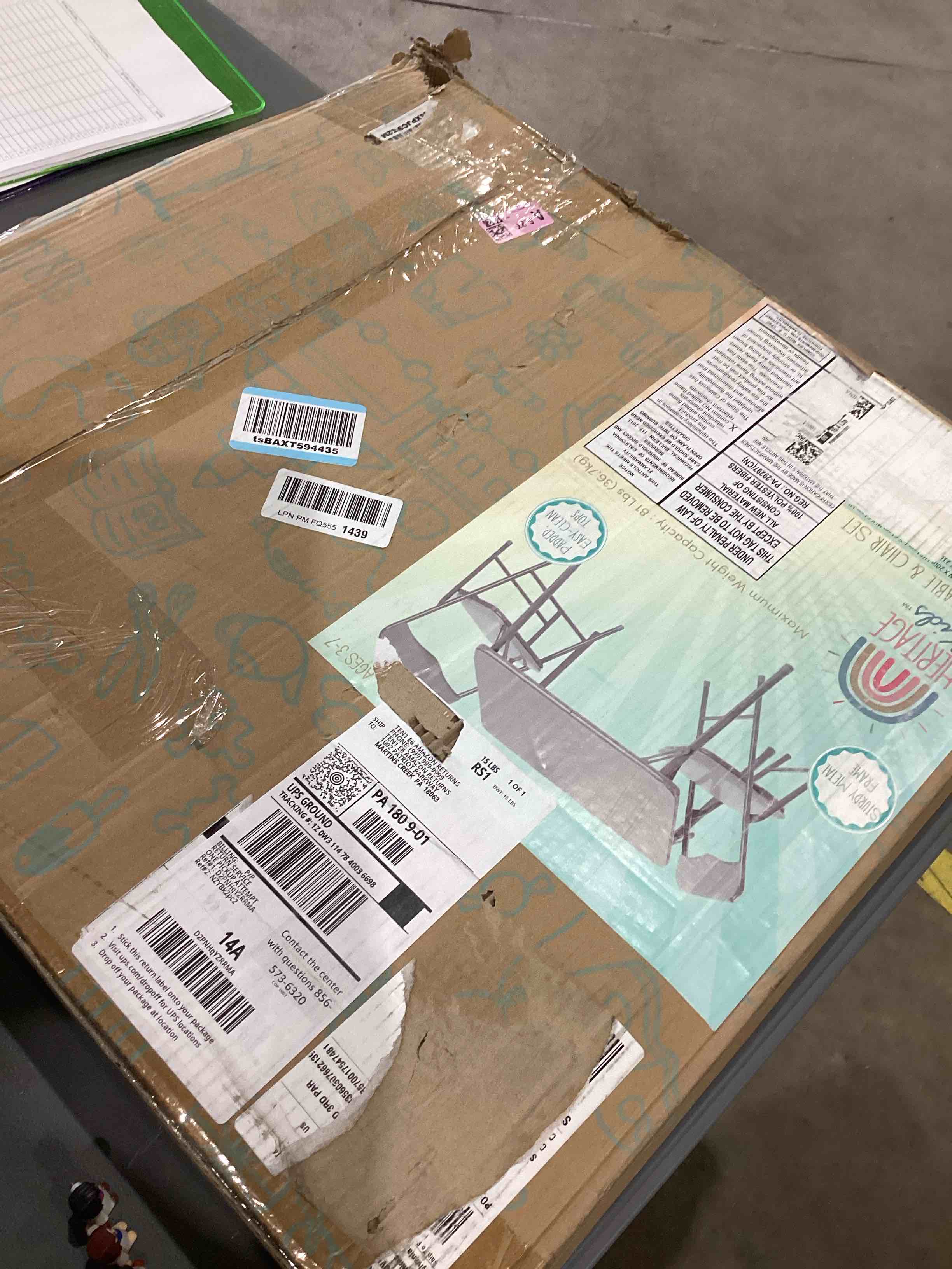 Condition photo showing Good Condition for Heritage Kids Grey Kids Activity Table and Chair Set,3-Piece Furniture Set with 1 Square Table & 2 Folding Chairs, Playroom Table Set for Ages 3+