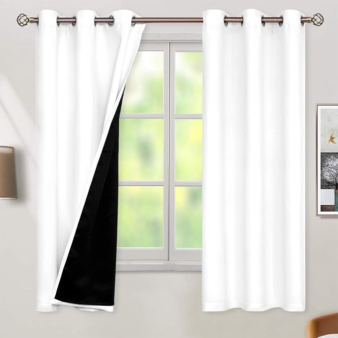 bgment white blackout curtains 63 inch long - black out curtains for bedroom thermal insulated curtains for winter grommet total room darkening window drapes, 2 panels 