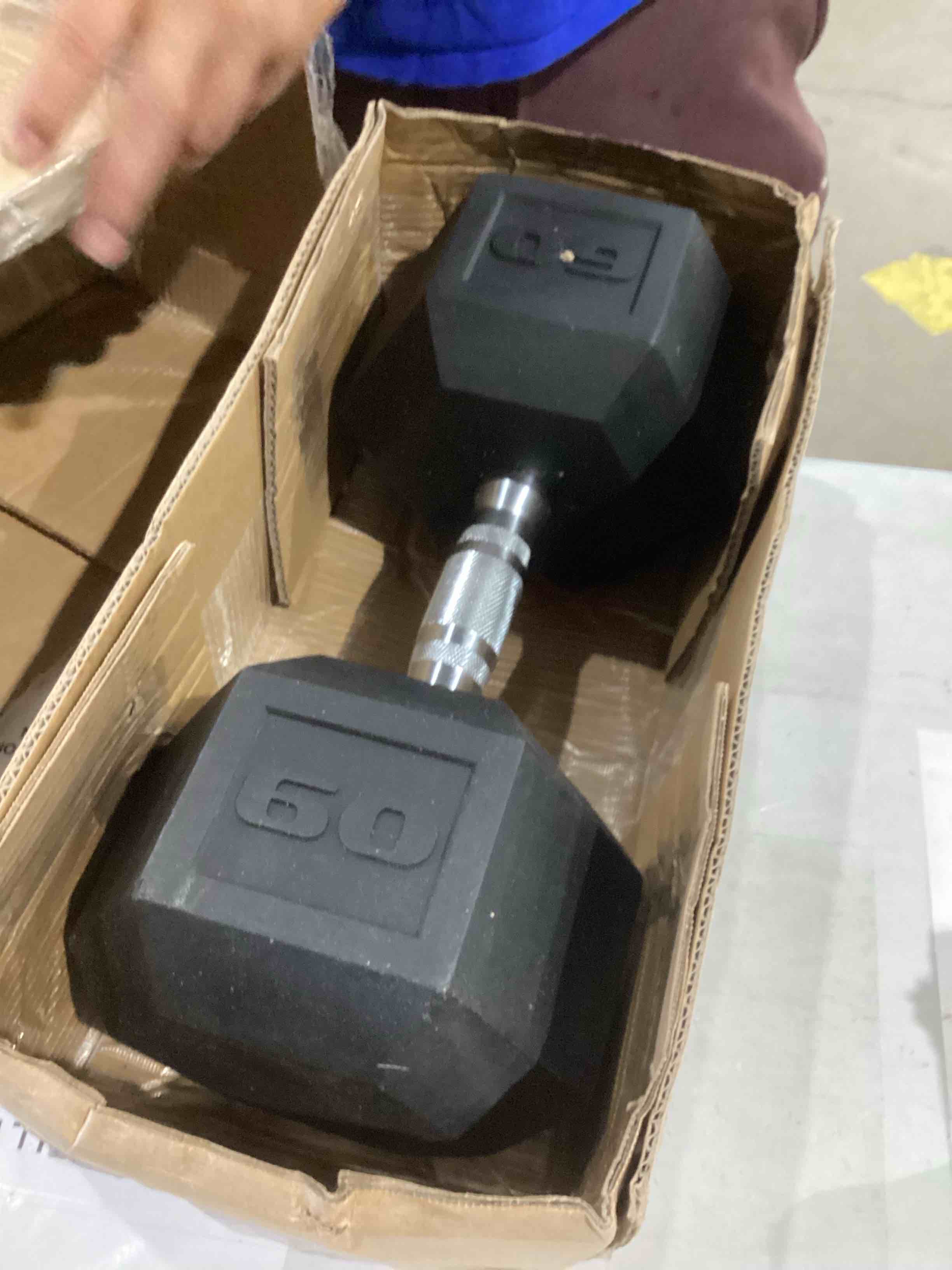 Condition photo showing New/Like New for amazon basics rubber hex dumbbell hand weight 60 pound