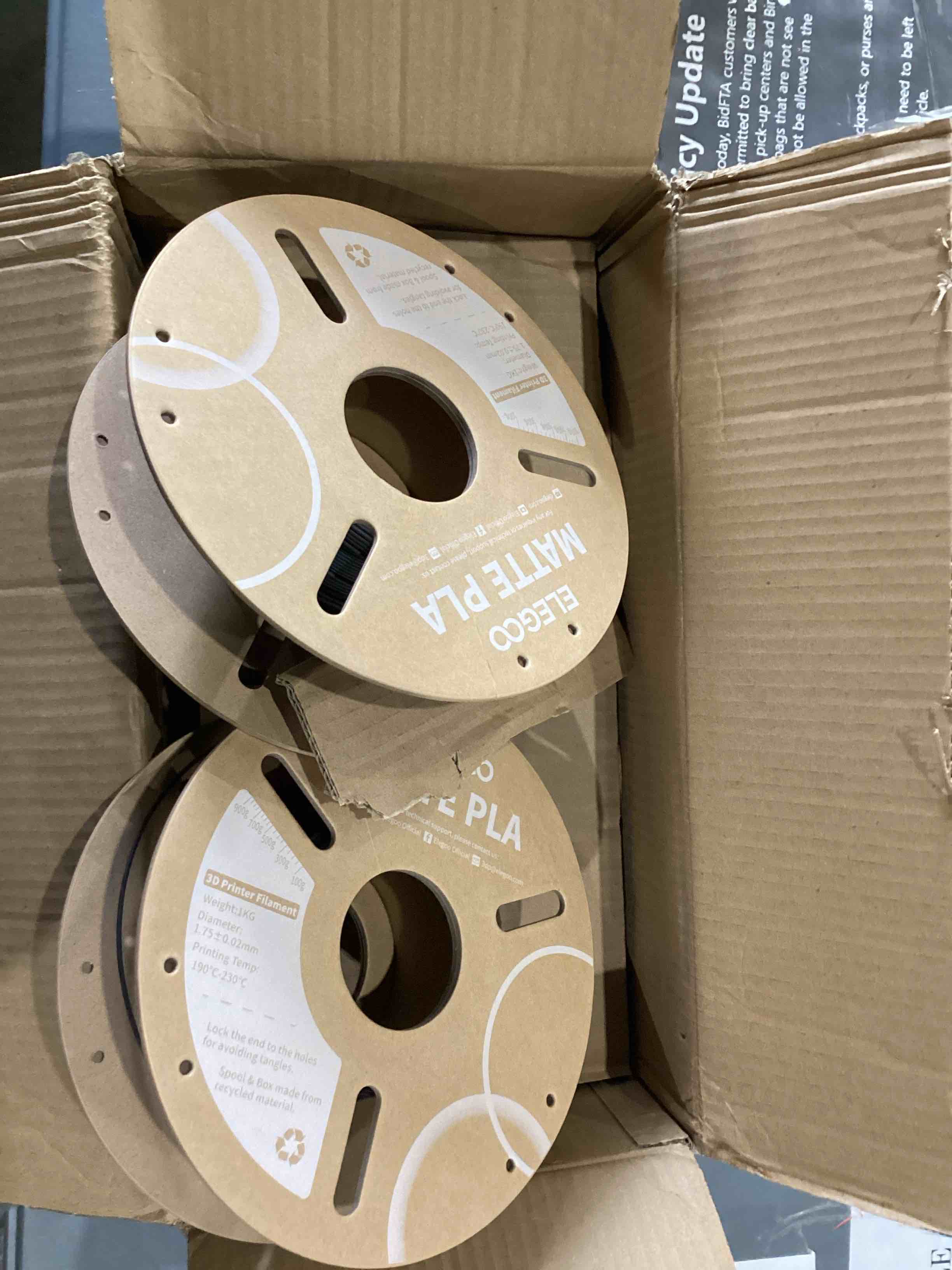 Condition photo showing As Is for elegoo matte pla filament matte black 4kg, 1.75mm 3d printer filament dimensional , accuracy +/- 0.02mm, 4pcs 1kg carboard spool (2.2lbs) for most fdm 3d printers black-4 pack