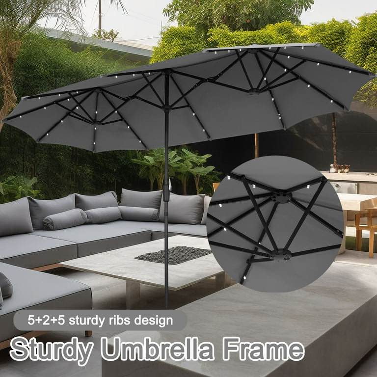 Autlaycil 13 ft Rectangle Patio Umbrella 36 LED lights for Market Patio Solar Umbrella (Grey)
