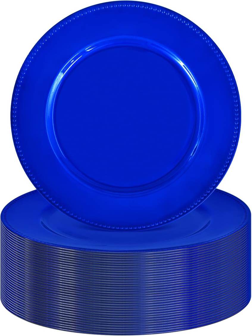 20 platos de carga redondos de color azul real, de 13 pulgadas, a granel, para boda, cena, elegantes y reutilizables, platos de plástico reutilizables, para bodas, fiestas, baby shower