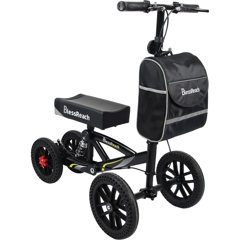 Knee Scooter, All Terrain Foldable Knee Scooter Walker Economical Knee Walker for Foot Injuries Compact Crutches Alternative Black