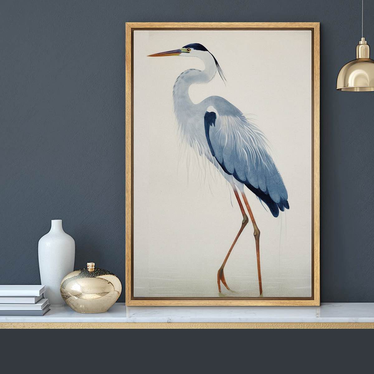 crane heron bird watercolor pastel blue animal pictures large framed canvas painting print wall art