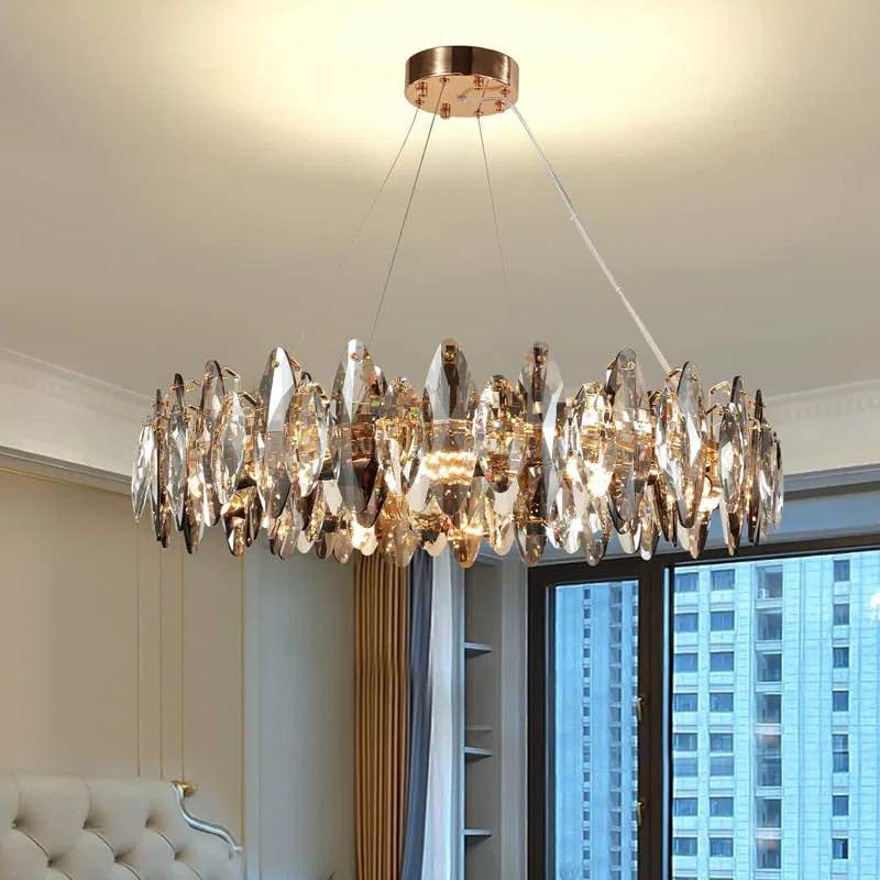 Modern crystal chandelier luxury, sparkling egg-shaped crystal ceiling light gold, 60cm