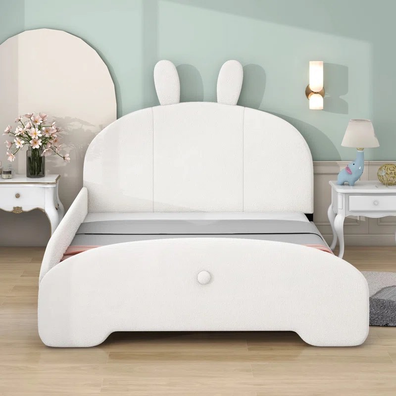 Hivay Full Size Upholstered Platform Bed with Cartoon Ears Shaped Headboard