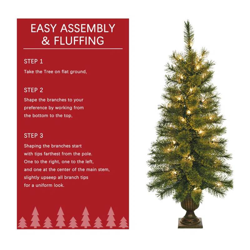 3.5' Green Artificial Christmas Tree with 35 Clear Lights with Urn Stand