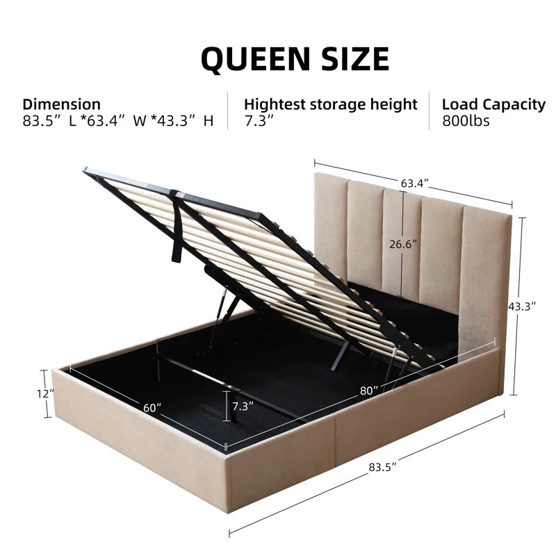 Juanetta Hydraulic Lift Up Storage Upholstered Platform Bed