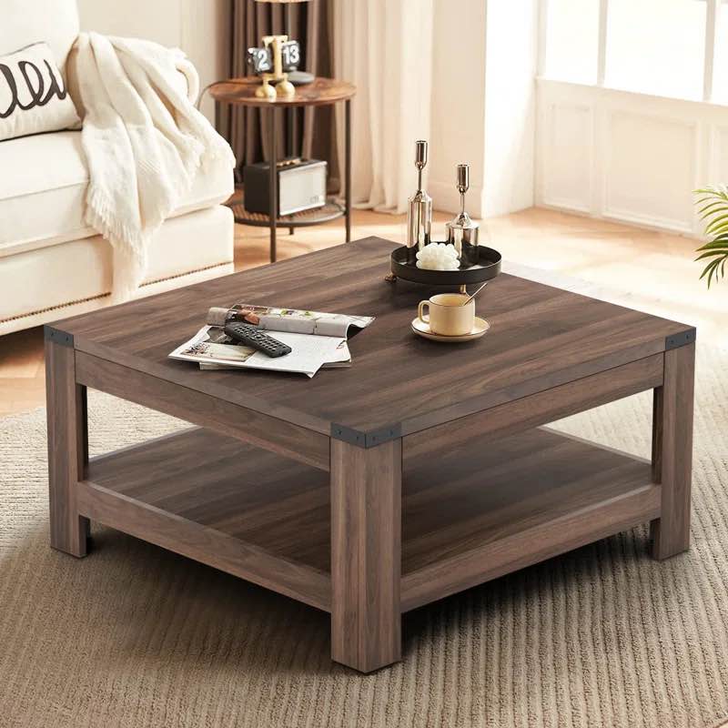Zara Square Coffee Table With 2-tier Storage Shelves